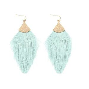 New Turquoise Boho Tassel Oversized Fringe Dangle Earrings